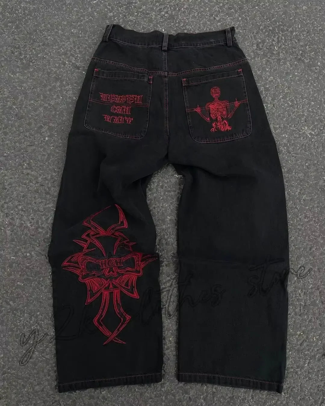 Starboy Studios™ high waisted starboy aesthetic red and black style jeans