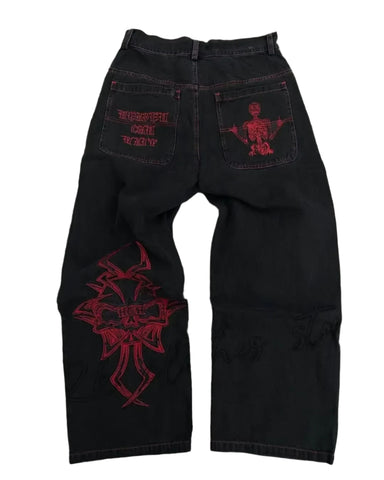 Starboy Studios™ high waisted starboy aesthetic red and black style jeans